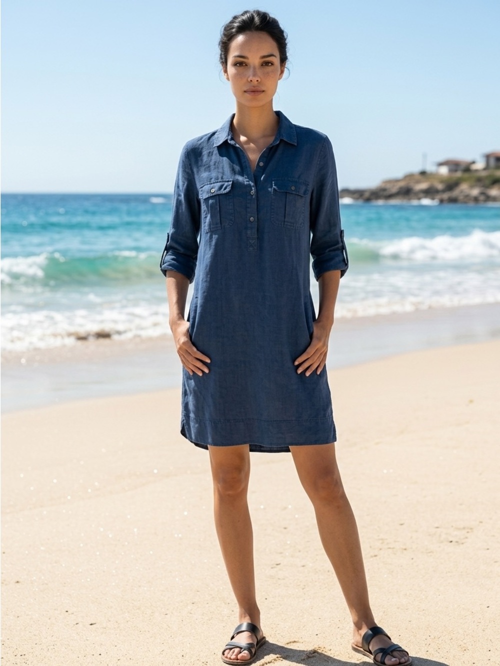 #183 Tommy Bahama Blue Chambray Shirt Dress